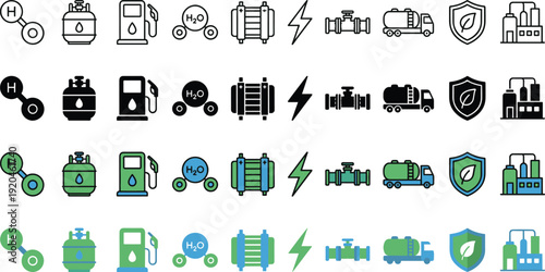 Energy and Fuel Resources Environmental Sustainability Industrial Infrastructure Icon Set