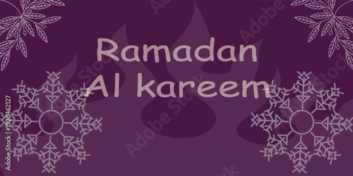 Ramadan Kareem template, using 3D paper-cut elements of Islamic lanterns, stars, and a crescent moon.The violet background exude warmth and spirituality.