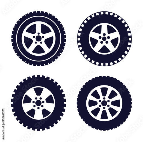 Set of four vector tires with different rim designs