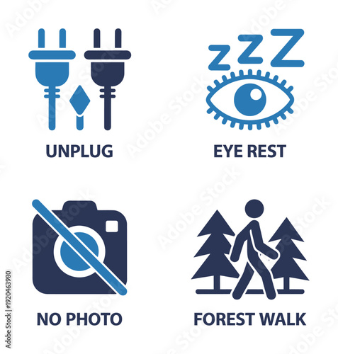 Vector of four icons for unplugging and relaxation
