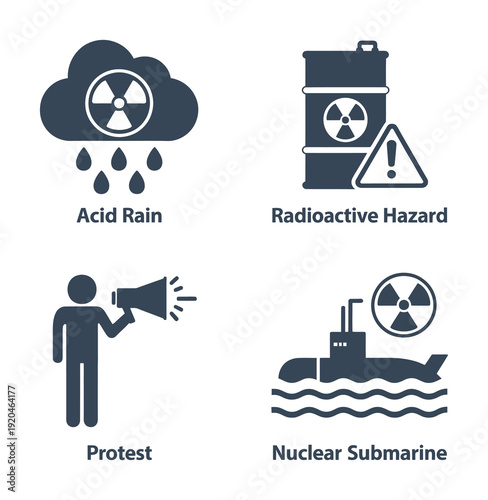 Vector of four nuclear warning signs and symbols