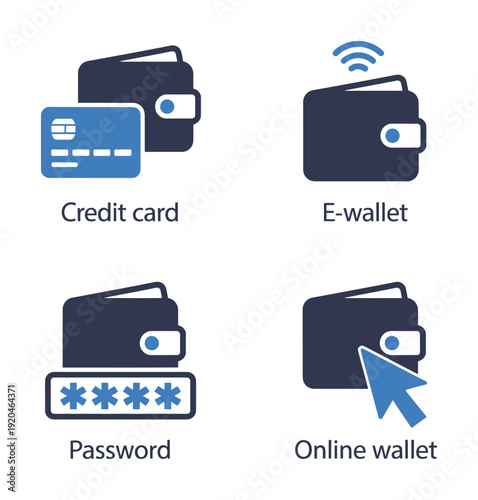 Vector icons of various digital wallet and payment methods