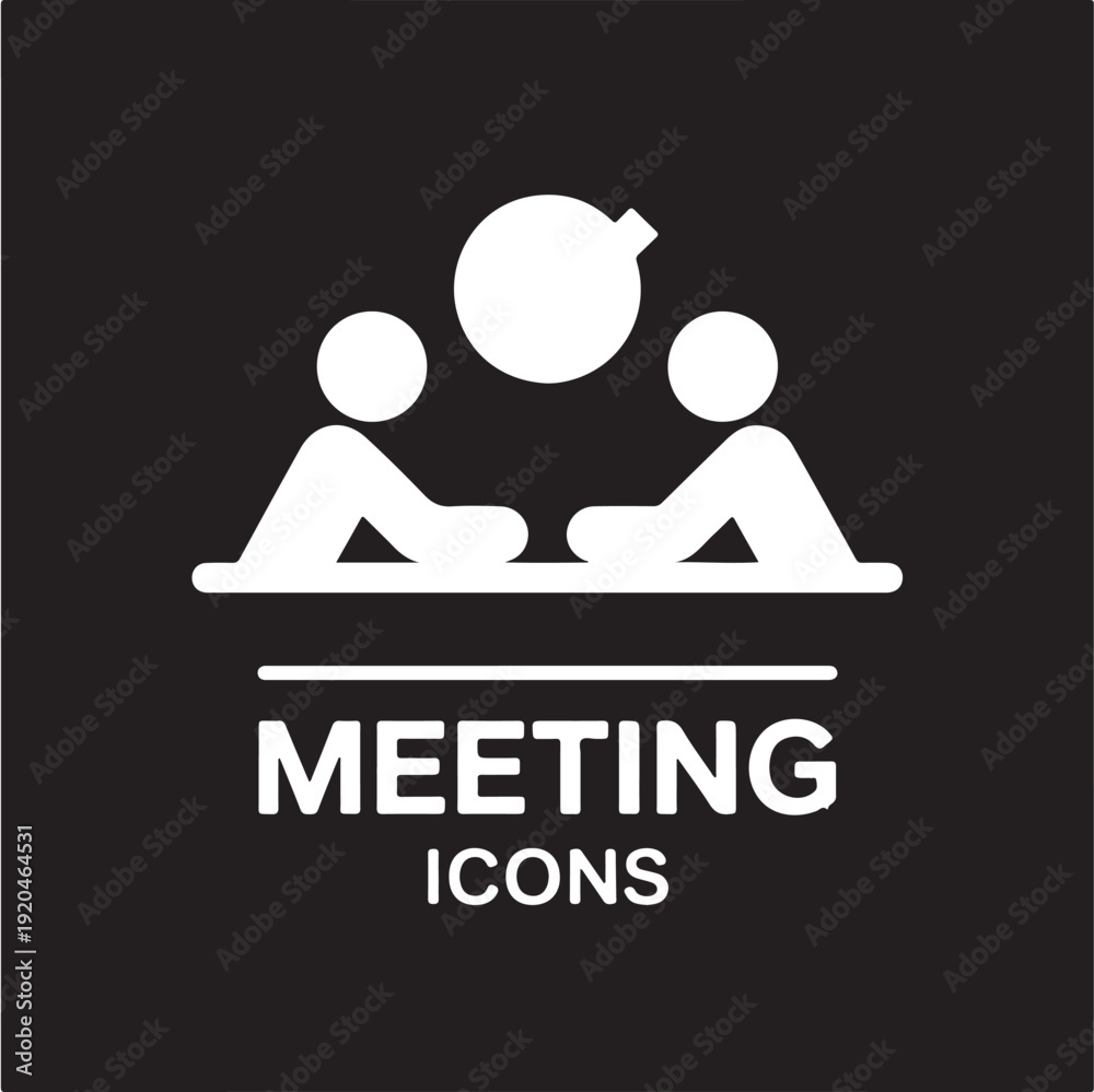 Fototapeta premium Business Meeting Icon in Simple Flat Design with White Color on Black Background for Web Graphics