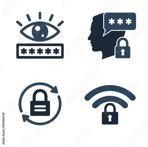 Vector of various cybersecurity and password protection icons