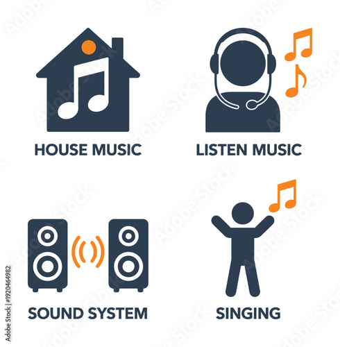 Vector of four music related icons and phrases