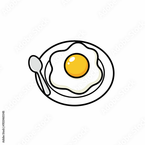 Fried Egg on Plate Minimal Cute Food Vector Illustration