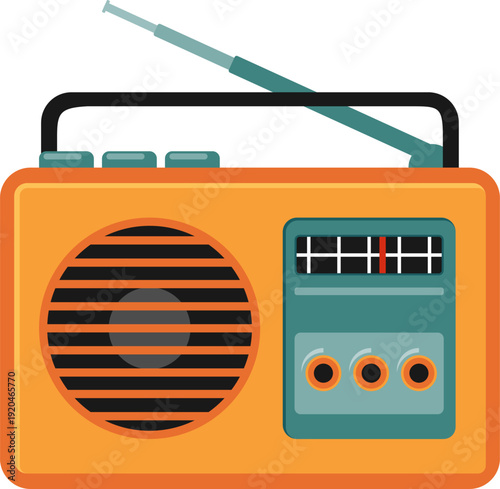 Retro radio, radio icon, vintage radio isolated on white background. Vector cartoon illustration, postcard, poster. Vector