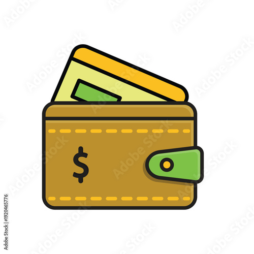 Wallet icon. Financial. Wallet with ATM card inside. Economic, business, bank. Isometric design style.