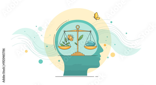 Mindful balance concept with scales in head