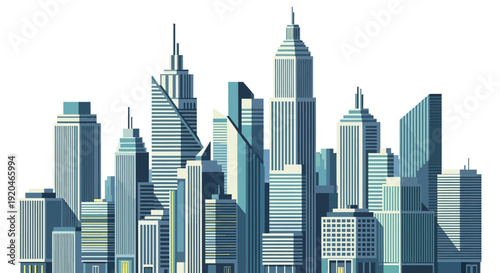 Modern Urban Cityscape with Skyscrapers and Corporate Office Buildings Vector Illustration