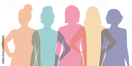 Diverse Women Silhouettes in Soft Pastel Colors – Women Empowerment and Equality Concept Vector Background.