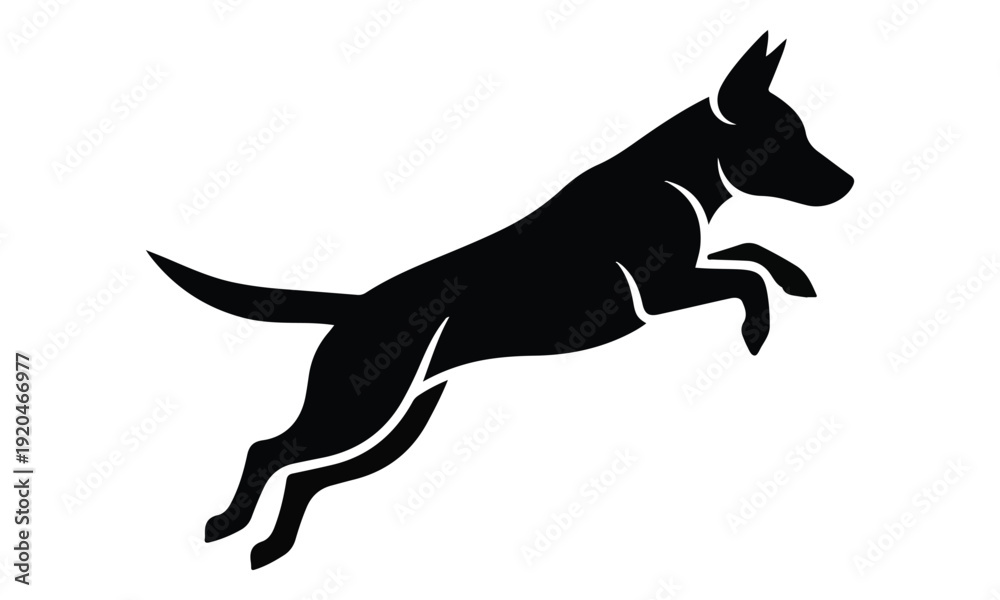 Fototapeta premium Dynamic Black Silhouette of a Jumping Dog on White
