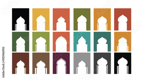 Vector Set of Islamic Moroccan Arches and Doorways in Various Colors