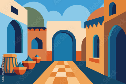 Traditional Morocco Street With Patterned Tiles