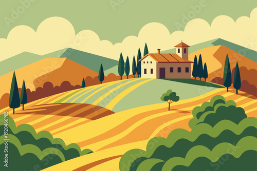 Sun Drenched Tuscany Olive Grove Landscape