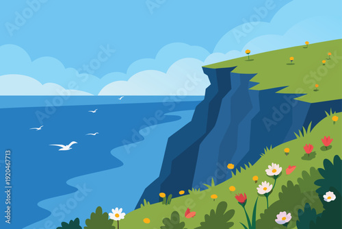 Wildflower Covered Cliff Overlooking Ocean