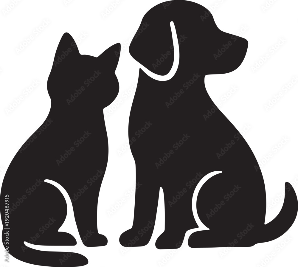 Obraz premium Simple Cat and Dog Companion Silhouette Isolated Pet Illustration