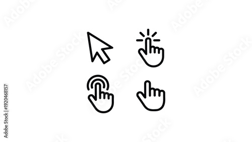 cursor and hand click icons set minimal line pointer symbol for user interface navigation web app interaction flat vector illustration
