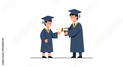 A graduation scene depicts two figures a student receiving a diploma from a faculty member silhouette high quality professional detailed modern