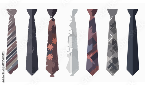 Modern Trendy Necktie Vector Set with Stylish Patterned Ties Isolated on White Background