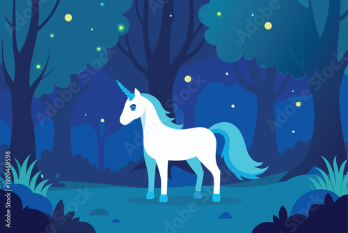 Mystical Unicorn in Misty Enchanted Forest Glade