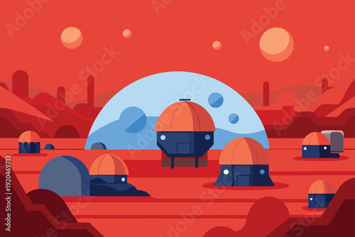 Futuristic Martian Colony with Domed Habitats