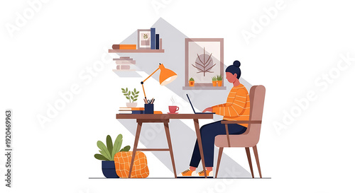 Remote Work Concept with World Map and Laptop Vector Illustration.