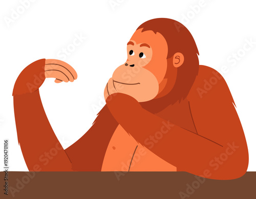 flat vector cute orangutan thinking pose