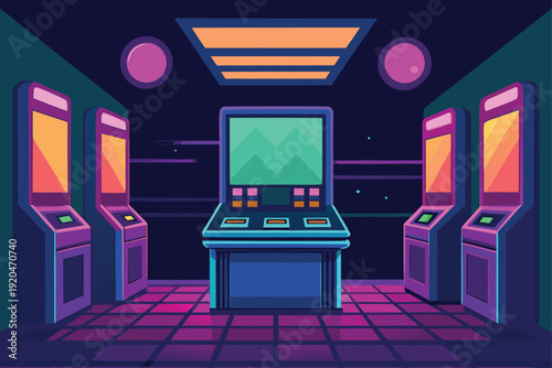Neon Lit Retro Arcade Gaming Room