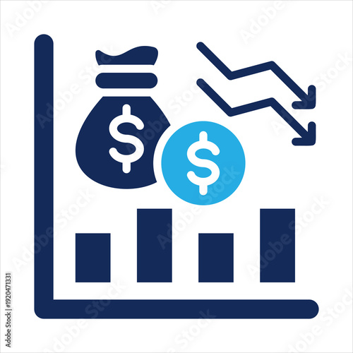 business decline icon in glyph dual color style vector illustration