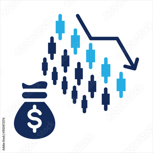 market downturn icon in glyph dual color style vector illustration