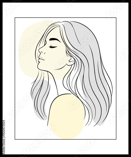 Modern Woman Line Art Portrait with Abstract Background Vector