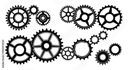 Interlocking Gears Mechanism, Industrial Machine Parts, Teamwork and Connection Concept