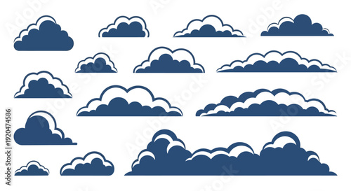 Stylized Clouds Vector Set, Weather Elements