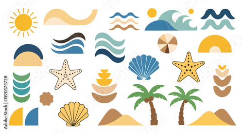 Summer beach elements abstract vector illustration