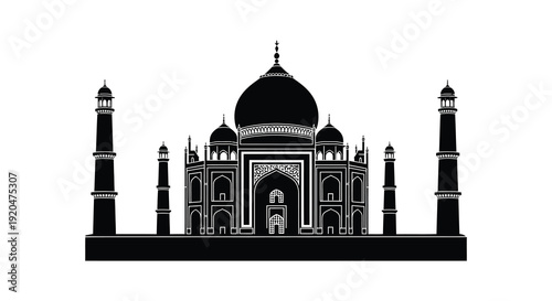 A striking black silhouette of the taj mahal showcasing its iconic architecture and symmetrical design silhouette high quality professional detailed modern