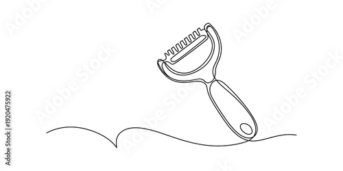 Continuous line drawing of a julienne vegetable peeler for kitchen food preparation tasks. Vector, illustration