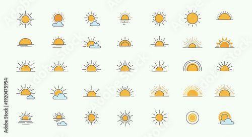 Sunrise and Sunset Icons Set Vector Illustration