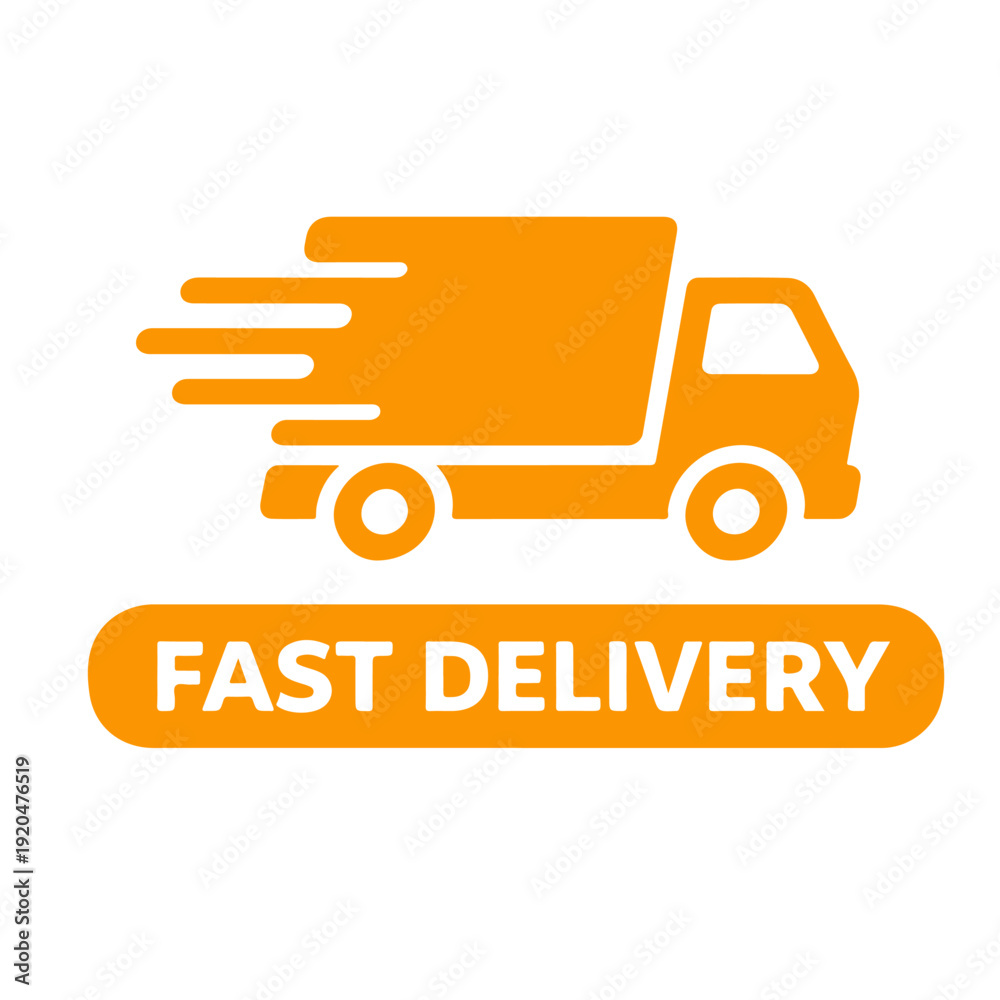 Naklejka premium FAST DELIVERY word minimal flat badge vector icon single color, isolated on white background