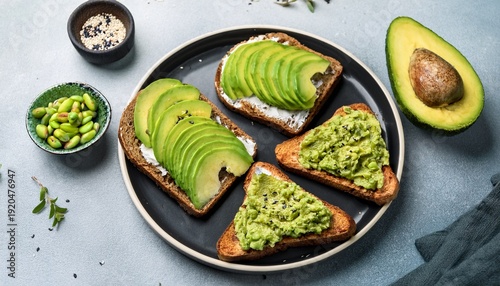 Wallpaper Mural healthy breakfast avocado toast food photography brunch organic top view Torontodigital.ca