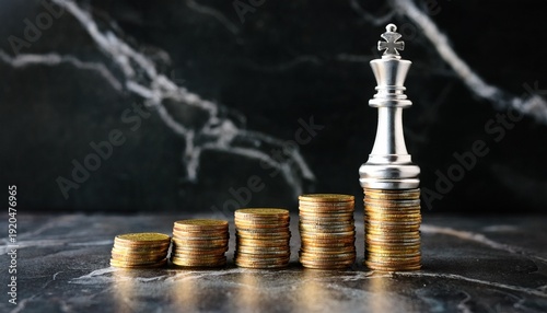 Wallpaper Mural chess piece king standing on coins dark marble background strategy and financial success concep Torontodigital.ca