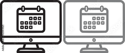 Online calendar scheduling icon on computer monitor display
