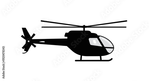 Black Helicopter Silhouette Side View Illustration.