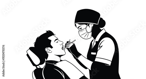 A healthcare worker performs a nasal swab test on a patient captured in a striking black silhouette high quality professional detailed