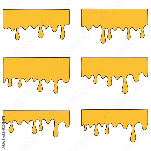 Hand-drawn cartoon set of yellow melted cheeses on a white background.