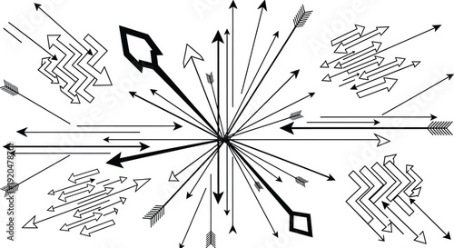 Black Arrows Radiating from Center on White Background