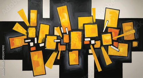 Abstract Yellow Orange Geometric Art on Black Background