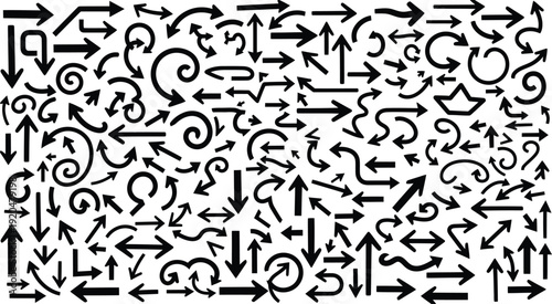 Black Arrows Pointing Various Directions on White Background