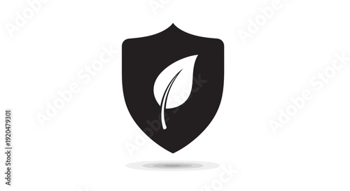 Black Shield Logo with White Leaf Icon.