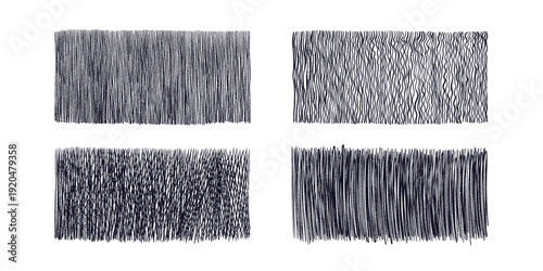 Hand drawn pencil line texture set. Abstract rain